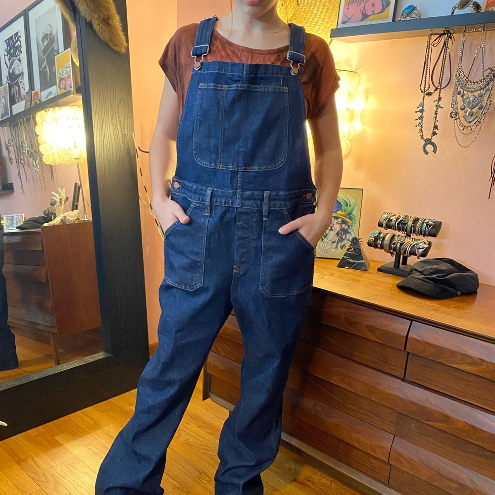 Madewell dark denim high waisted flare overalls